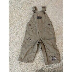 Cute OSHKOSH B'GOSH Tan Khaki Camping OVERALLS Sz 9 Months Moose Osh Kosh